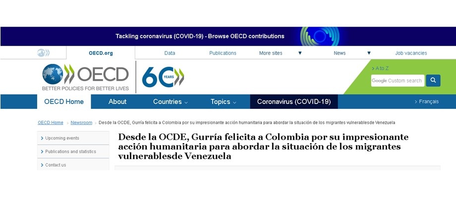 Desde la OCDE, Gurría felicita a Colombia por su impresionante acción humanitaria para abordar la situación de los migrantes de Venezuela