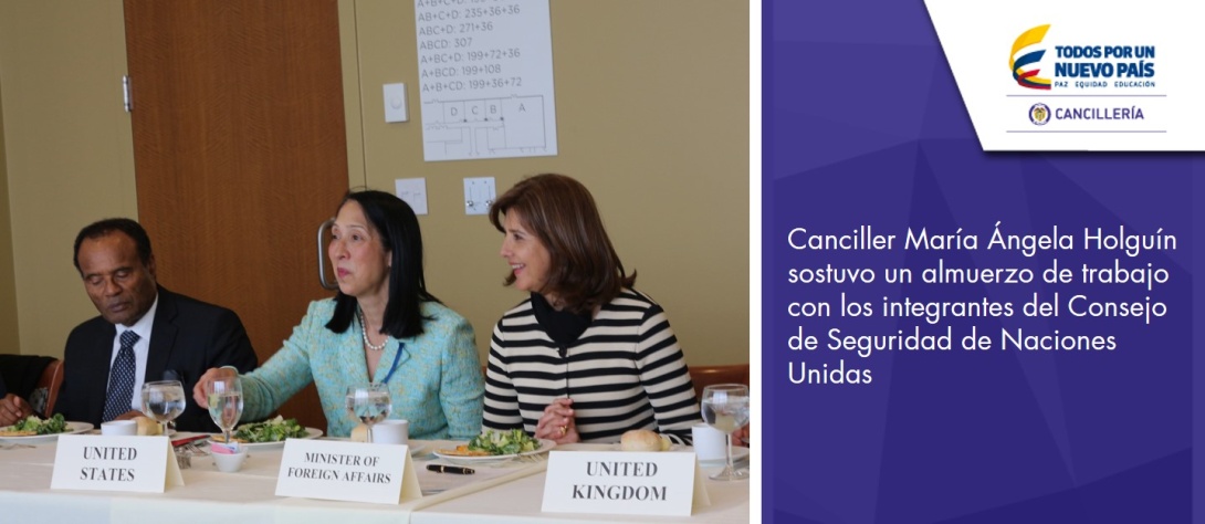 Canciller María Ángela Holguín sostuvo un almuerzo de trabajo con los integrantes del Consejo de Seguridad de Naciones Unidas