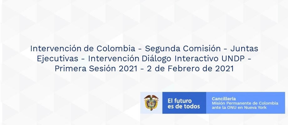 Intervención de Colombia - Segunda Comisión - Juntas Ejecutivas - Intervención Diálogo Interactivo UNDP - Primera Sesión 2021 - 2 de Febrero 