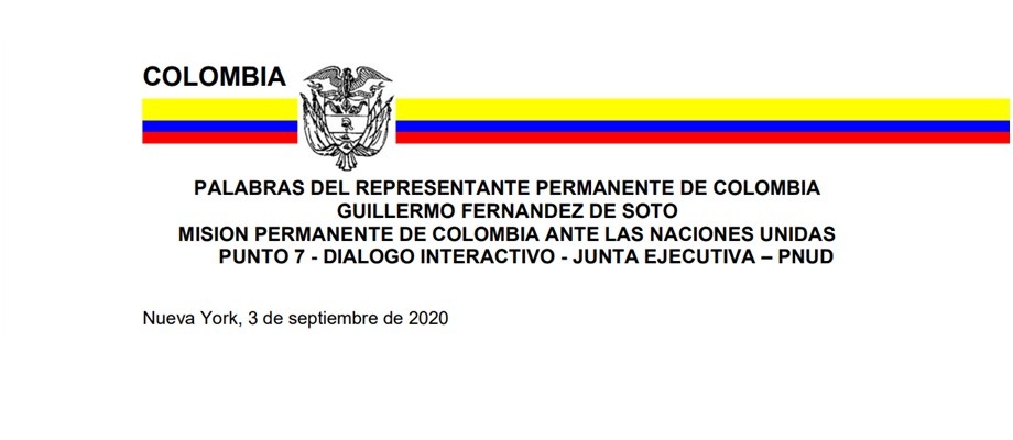 PALABRAS DEL REPRESENTANTE PERMANENTE DE COLOMBIA EN LA MISIÓN PERMANENTE DE COLOMBIA ANTE LAS NACIONES UNIDAS, GUILLERMO FERNANDEZ DE SOTO, EN LA APROBACION DEL PUNTO 7- CPD - JUNTA EJECUTIVA 