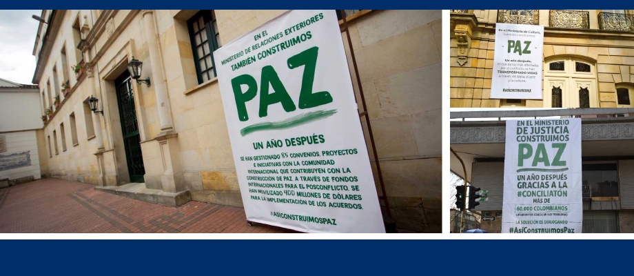 Con mensajes en sus fachadas, las entidades del Gobierno se unieron a la celebración del primer aniversario de la firma del Acuerdo de paz Con mensajes en sus fachadas, las entidades del Gobierno se unieron a la celebración del primer aniversario de la firma del Acuerdo de paz